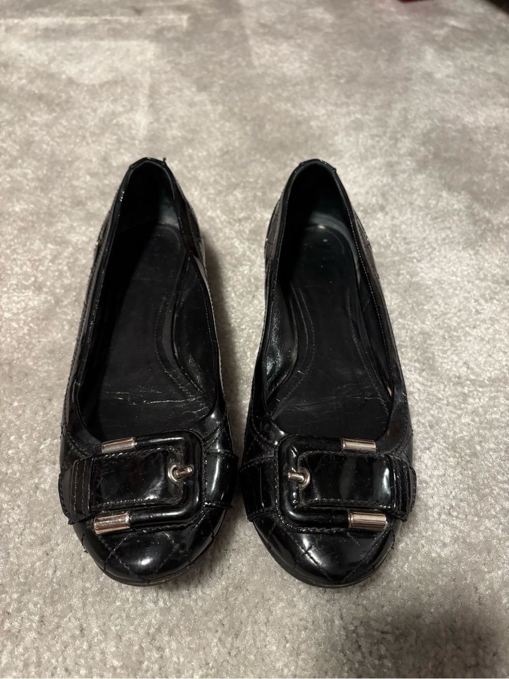 Burberry Black Patent Quilted Ballet Flats with Buckle Detail